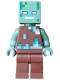 Minifig No: min281  Name: Drowned Zombie - Dark Brown, Dark Turquoise, Green, Sand Green, White, Medium Azure Pixelated Vest