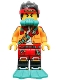 Minifig No: mk065  Name: Monkie Kid - Bright Light Orange Open Jacket with Shoulder Strap, Dark Turquoise Scuba Breathing Regulator and Flippers, Frown