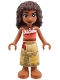 Lego part: Moana (Sienna) - Mini Doll, Coral and White Strapless Top, Tan Long Skirt with Dark Tan Hems, Dark Brown Hair