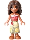 Minifig No: moa011  Name: Moana (Sienna) - Mini Doll, Coral and White Strapless Top, Tan Long Skirt with Dark Tan Hems, Dark Brown Hair Long Full Curly