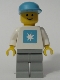 Minifig No: msk001  Name: Maersk - White Torso (Sticker), Light Gray Legs, Maersk Blue Cap