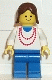 Minifig No: ncklc001 Name: Necklace Red - Blue Legs, Brown Female Hair Minifig No: ncklc001 Name: Necklace Red - Blue Legs, Brown Female Hair