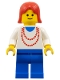 Minifig No: ncklc007  Name: Necklace Red - Blue Legs, Red Female Hair