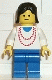 Minifig No: ncklc008  Name: Necklace Red - Blue Legs, Black Female Hair