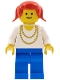 Minifig No: ncklc011  Name: Necklace Gold - Blue Legs, Red Pigtails Hair