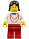 Minifig No: ncklc013  Name: Necklace Red - Red Legs, Black Female Hair