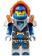 Minifig No: nex093  Name: Clay - Blue Helmet, Trans-Neon Orange Visor, Flat Silver Armor