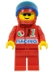Minifig No: oct071  Name: Octan - Racing, Red Legs, Red Helmet, Trans-Dark Blue Visor