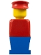 Minifig No: old019  Name: LEGOLAND - Red Torso, Blue Legs, Red Hat