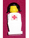 Minifig No: old046s  Name: Legoland - White Torso, White Legs, Black Pigtails Hair, Red Cross Sticker