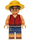 Minifig No: op018  Name: Monkey D. Luffy - Hair Combo, Straw Hat with Black Hair, Open Mouth Smile / Angry