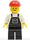 Minifig No: ovr007  Name: Overalls Black with Pocket, Black Legs, Red Construction Helmet