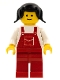 Minifig No: ovr009  Name: Overalls Red with Pocket, Red Legs, Black Pigtails Hair