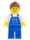 Minifig No: ovr017  Name: Overalls Blue with Pocket, Blue Legs, Brown Ponytail Hair