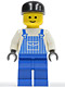 Minifig No: ovr025  Name: Overalls Striped Blue with Pocket, Blue Legs, Black Cap, Standard Grin