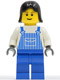 Minifig No: ovr033  Name: Overalls Striped Blue with Pocket, Blue Legs, Black Female Hair