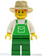 Minifig No: ovr036  Name: Overalls Green with Pocket, Green Legs, Tan Fedora