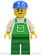 Minifig No: ovr037  Name: Overalls Green with Pocket, Green Legs, Blue Cap with Long Flat Bill, Smirk and Stubble Beard