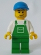 Minifig No: ovr037a  Name: Overalls Green with Pocket, Green Legs, Blue Cap with Short Curved Bill, Smirk and Stubble Beard