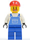 Minifig No: ovr038  Name: Overalls Striped Blue with Pocket, Blue Legs, Red Short Bill Cap, Beard Around Mouth