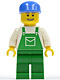 Minifig No: ovr040  Name: Overalls Green with Pocket, Green Legs, Blue Cap, Thin Grin with Teeth