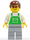 Minifig No: ovr041  Name: Overalls Green with Pocket, Light Bluish Gray Legs, Orange Sunglasses, Reddish Brown Hair