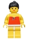 Lot ID: 378557552  Minifig No: par009  Name: Red Halter Top - Yellow Legs, Black Ponytail Hair, Open Mouth