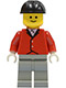 Minifig No: par013  Name: Red Riding Jacket - Light Gray Legs, Black Construction Helmet