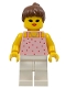Minifig No: par016  Name: Red Dots on Pink Shirt - White Legs, Brown Ponytail Hair
