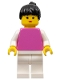 Minifig No: par041  Name: Plain Dark Pink Torso with White Arms, White Legs, Black Ponytail Hair