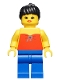Minifig No: par050  Name: Red Halter Top - Blue Legs, Black Ponytail Hair, Open Mouth