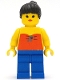 Minifig No: par050a  Name: Red Halter Top - Blue Legs, Black Ponytail Hair, Closed Mouth