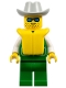 Minifig No: pck004  Name: Jacket Green with 2 Large Pockets - Green Legs, Light Gray Cowboy Hat