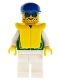 Minifig No: pck008  Name: Jacket Green with 2 Large Pockets - White Legs, Blue Cap, Life Jacket
