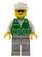 Minifig No: pck013  Name: Jacket Green with 2 Large Pockets - Light Gray Legs, White Cap