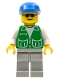 Minifig No: pck023  Name: Jacket Green with 2 Large Pockets - Light Gray Legs, Blue Cap