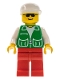 Minifig No: pck025  Name: Jacket Green with 2 Large Pockets - Red Legs, White Cap