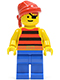 Minifig No: pi032  Name: Pirate Red / Black Stripes Shirt, Blue Legs, Red Bandana
