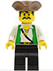 Minifig No: pi048  Name: Pirate Green Vest, Black Legs, Brown Pirate Triangle Hat