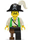 Minifig No: pi050  Name: Pirate Green Vest, Black Leg with Pegleg, Black Pirate Hat with Skull
