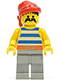 Minifig No: pi072  Name: Pirate Blue / White Stripes Shirt, Light Gray Legs, Red Bandana