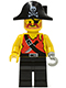 Minifig No: pi078  Name: Pirate Shirt with Knife, Black Legs, Black Pirate Hat with Skull