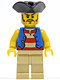 Minifig No: pi082  Name: Pirate Blue Vest, Tan Legs, Black Pirate Triangle Hat, Long Brown Moustache