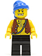 Minifig No: pi084  Name: Pirate Vest and Anchor Tattoo, Black Legs, Blue Bandana, Gold Tooth