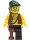 Minifig No: pi110  Name: Pirate Vest and Anchor Tattoo, Black Leg and Peg Leg, Dark Green Bandana, Brown Moustache