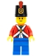 Minifig No: pi135b  Name: Imperial Soldier II - Shako Hat Printed, Blue Legs, Male, Reddish Brown Eyebrows
