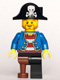 Minifig No: pi146  Name: Pirate Blue Jacket, Black Leg with Peg Leg, Black Pirate Hat with Skull