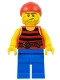 Minifig No: pi161  Name: Pirate 3 - Black and Red Stripes, Blue Legs, Scar