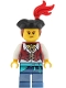 Minifig No: pi202  Name: Pirate - Female, Dark Red Vest over White Shirt, Dark Blue Legs with Sash, Red Plume, Black Tricorne, Reddish Brown Hair
