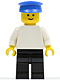 Minifig No: pln018  Name: Plain White Torso with White Arms, Black Legs, Blue Hat